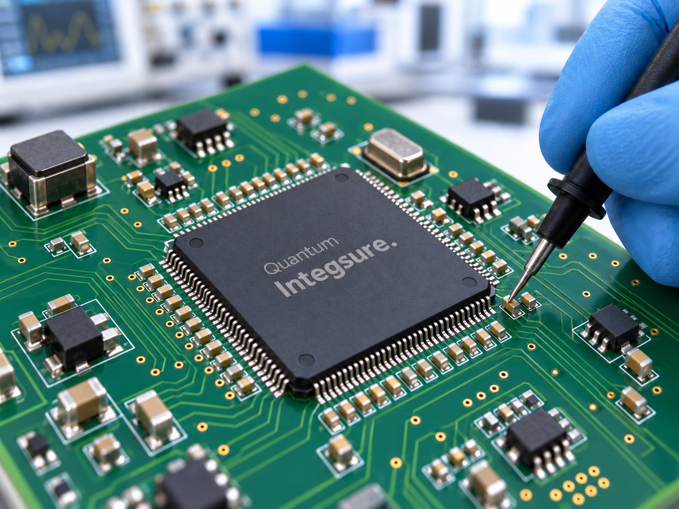 Hardware researcher inspecting an FPGA board